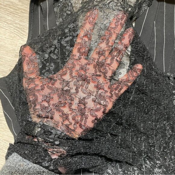 Seductions Black White Lace Back Vest Large Fitted Crop - Picture 6 of 7